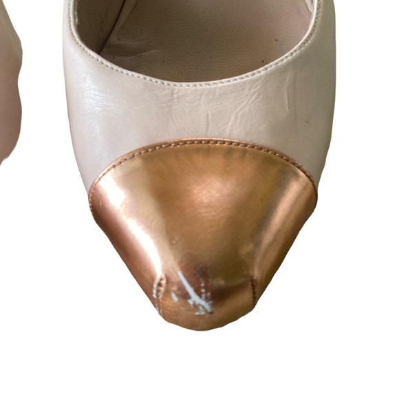 Pura Lopez Leather Gold Toe Nude Platform Slingback Heels - 7.5 - 38 - Picture 6 of 16